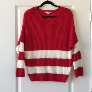 Red and White Oversized Sweater- Women’s
